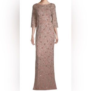Aidan Mattox Embellished Three Quarter Sleeve Gown, Rose Gold, Size 10